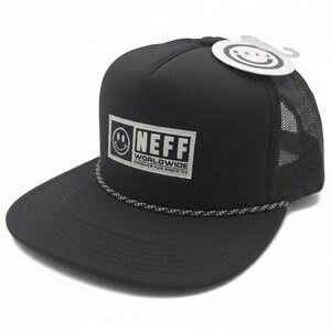 Neff Worldwide Smiley Face Trucker Hat Black Mesh Snapback Cap New with Tags